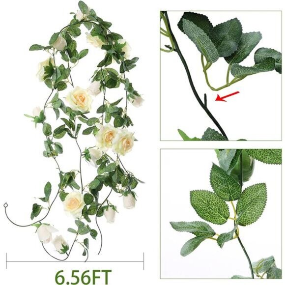 2pcs 13 FT Flower Vines Plants Artificial Flower Garlands Hanging Rose Ivy - Picture 4 of 6
